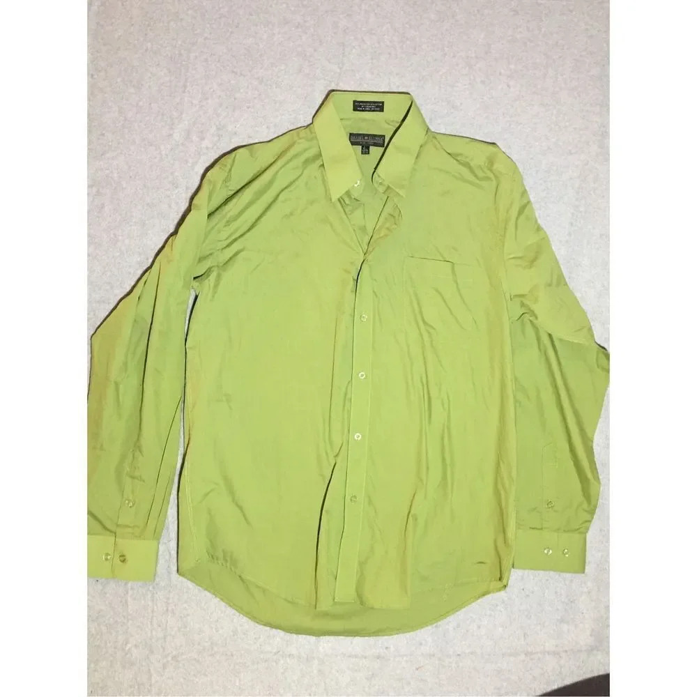 Mens Daniel Ellissa Long Sleeve Button Up Size 16 1/2 Green Casual Cotton Blend